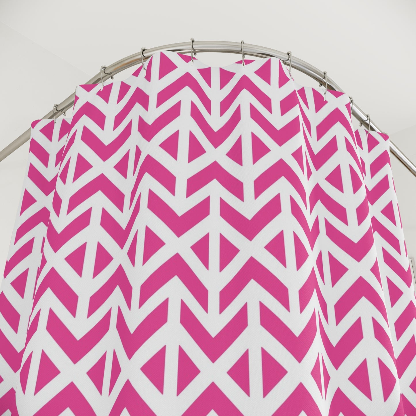 Pink Geometric Chevron Shower Curtain | Modern Pattern Bathroom Decor, Boho Bathroom Accessory