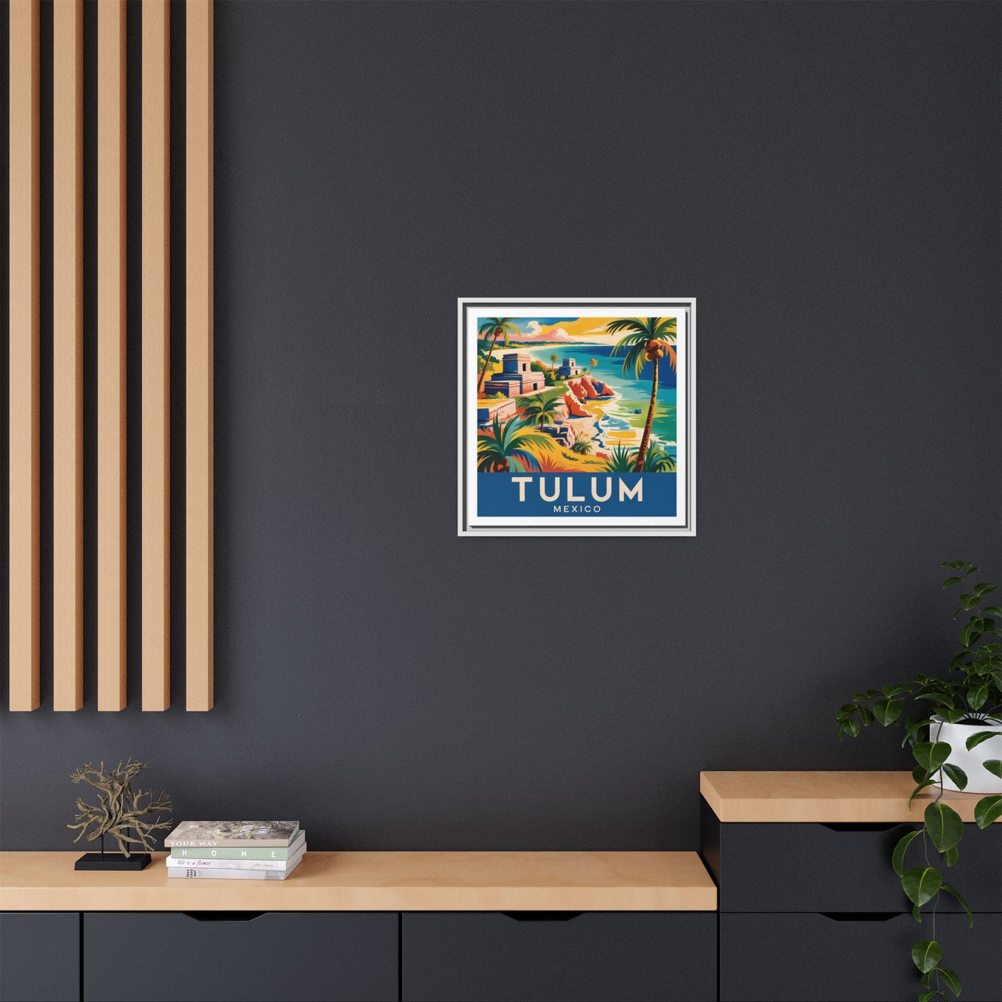 Tulum Mexico Vintage Look Framed Travel Canvas Wall Art