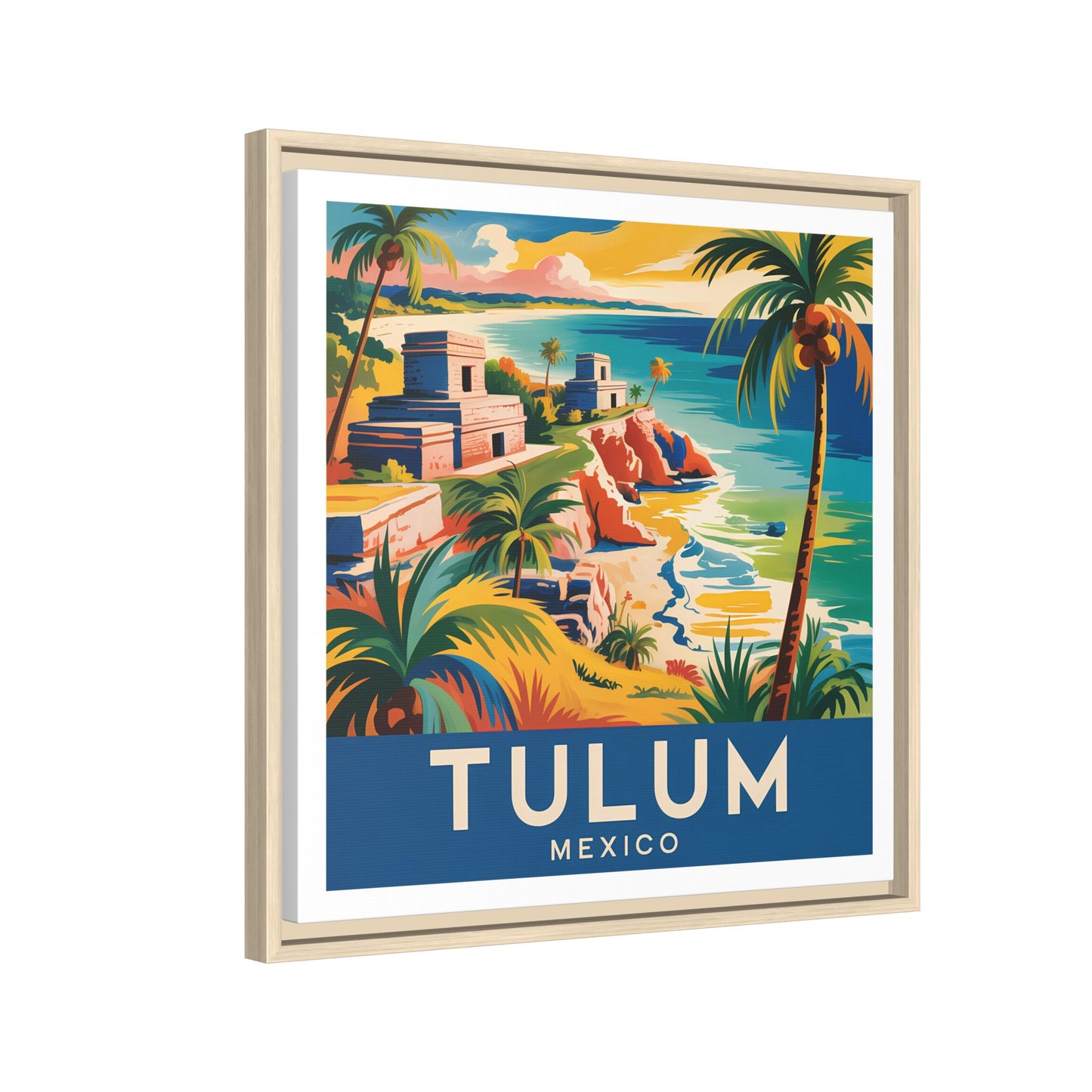 Tulum Mexico Vintage Look Framed Travel Canvas Wall Art