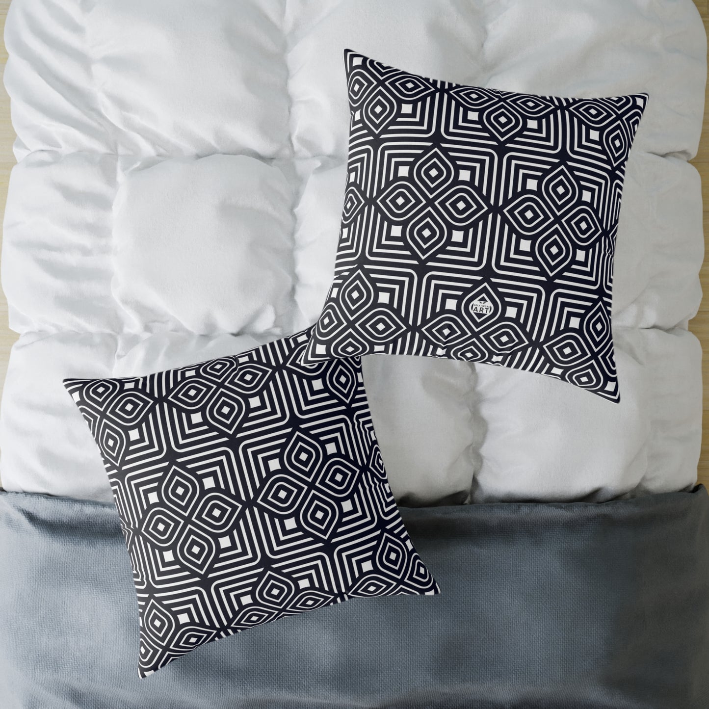 Geometric Moroccan Tile Square Pillow | Navy Canvas Throw Pillow