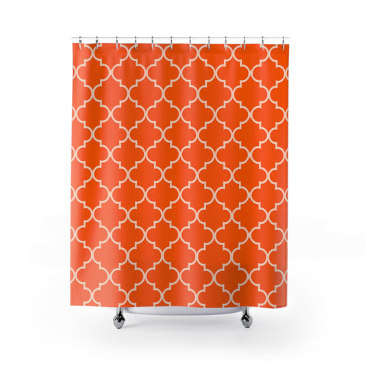 Vibrant Orange Geometric Shower Curtain, Bright Bathroom Decor, Modern Home Accessory, Gift for Homeowner, Ethnic Vibe, Moroccan Quatrefoil - LOLA VEGAS ART
