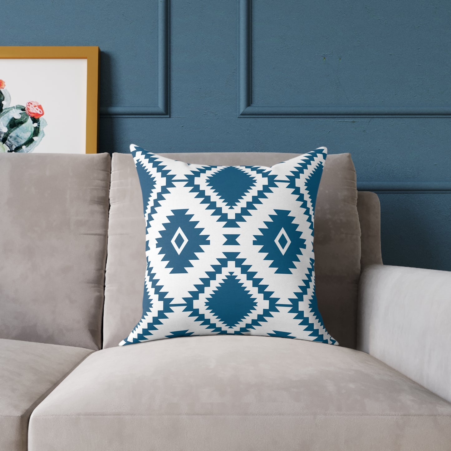 Teal Aztec Diamond Pattern Square Pillow | Geometric Throw Pillow