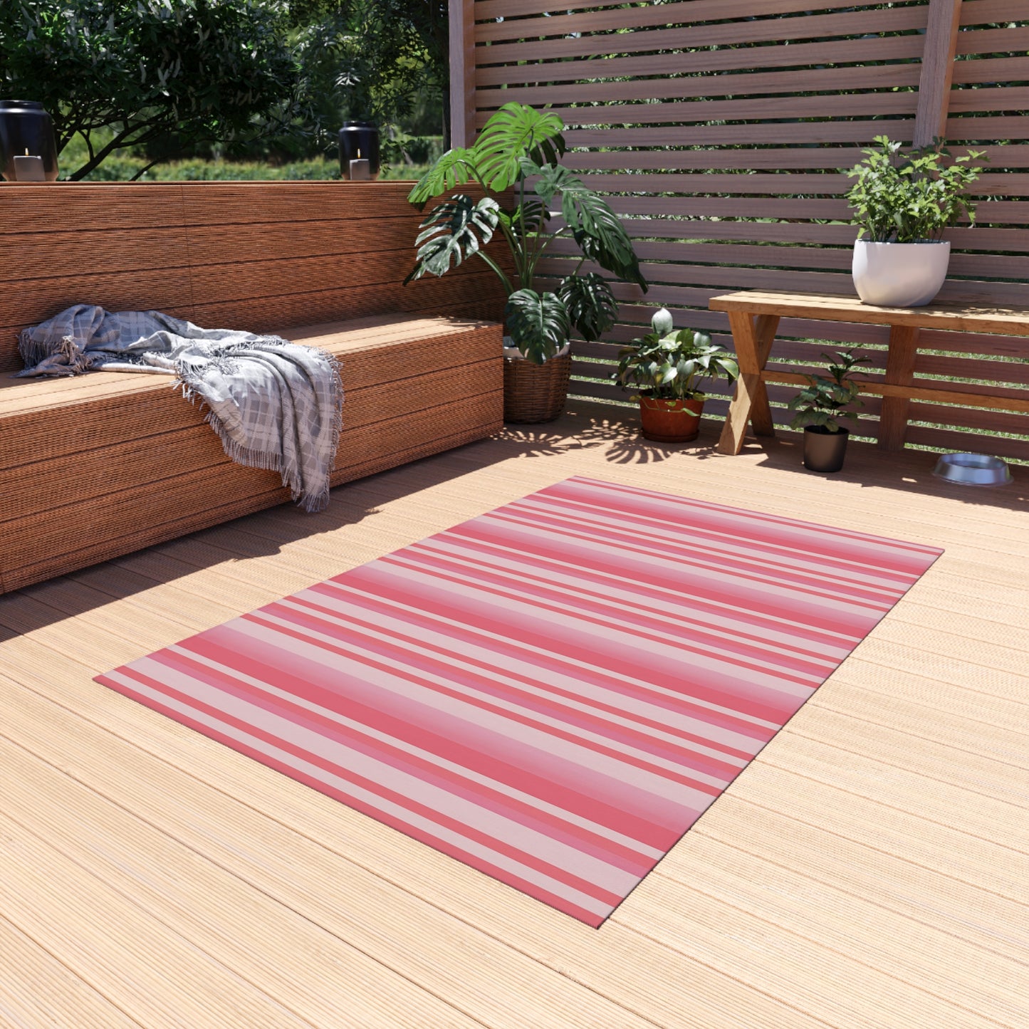 Medium Pink Light Pink Stripe Pattern Outdoor/Indoor Rug | Patio Mat, Water-Resistant Deck Rug