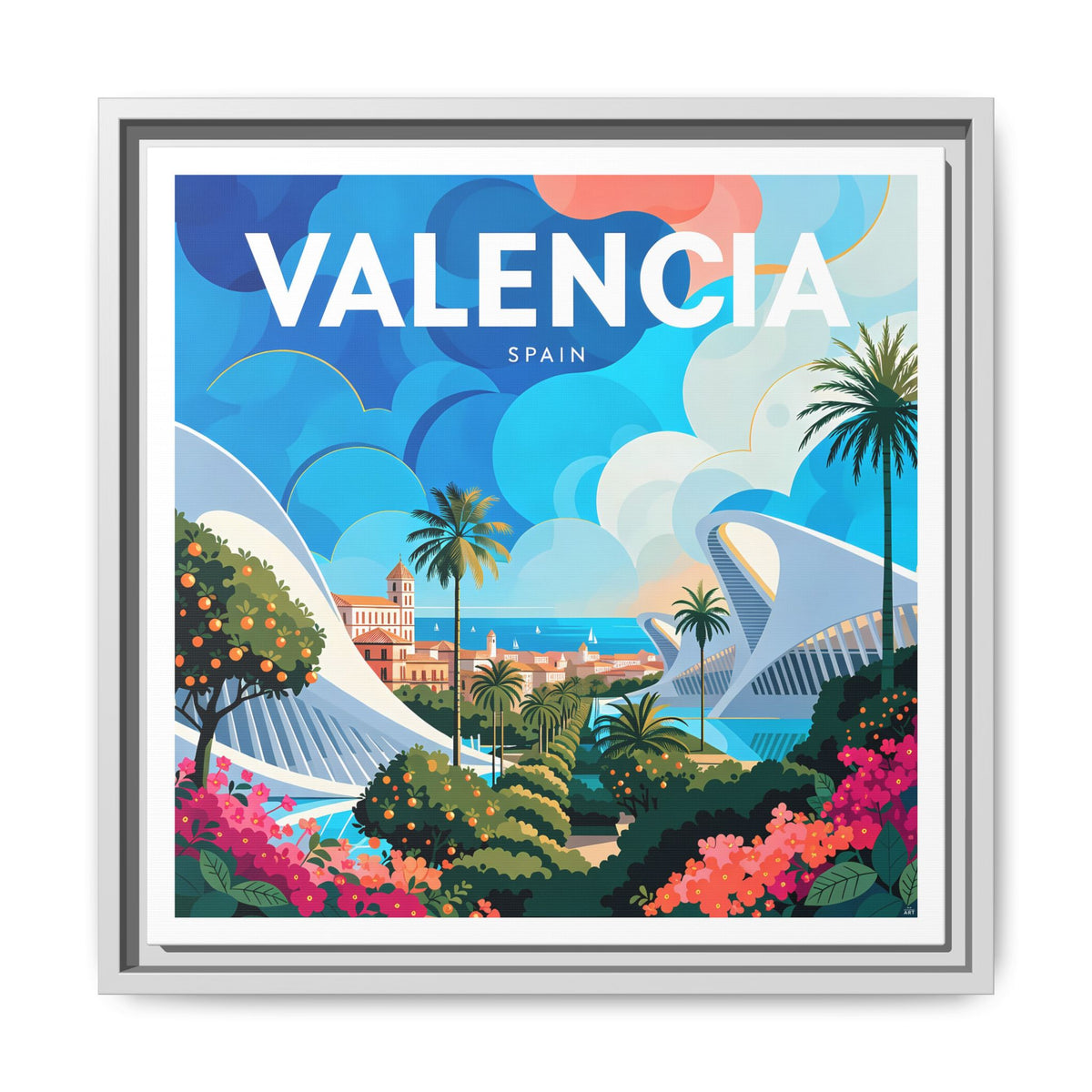 Valencia Spain travel Framed  Canvas Wall Art | colorful cityscape art