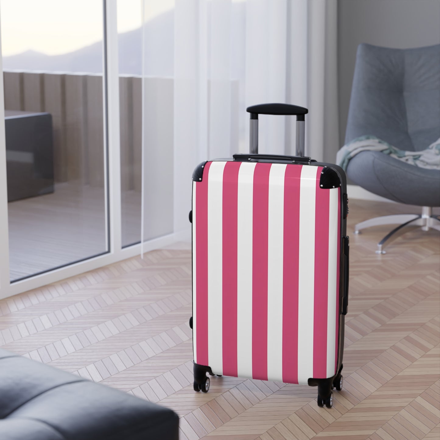 Pink Vertical Stripes Suitcase | Luggage , Travel Accessory