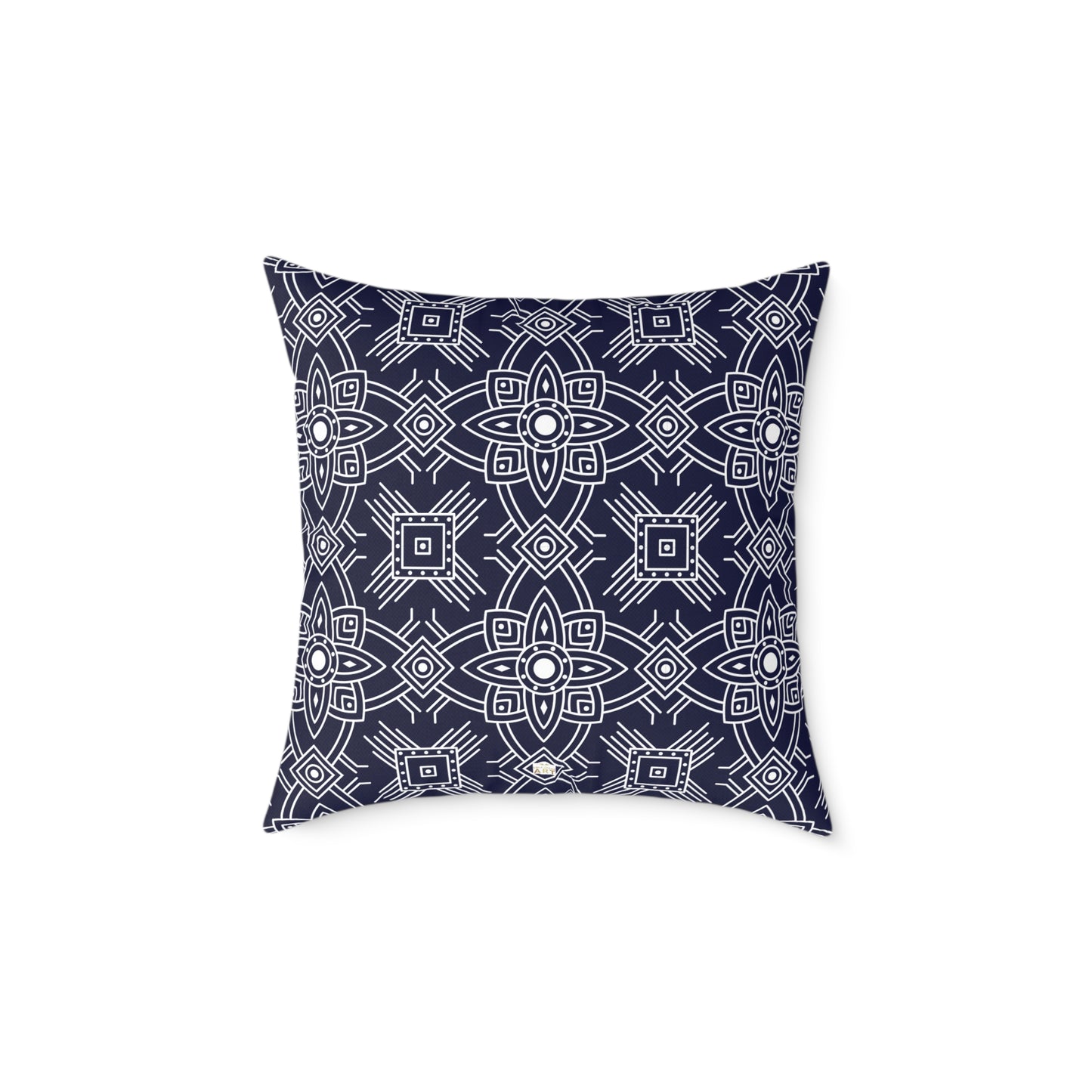 Navy White Geometric Mandala Square Pillow | Blue Pattern Throw Pillow