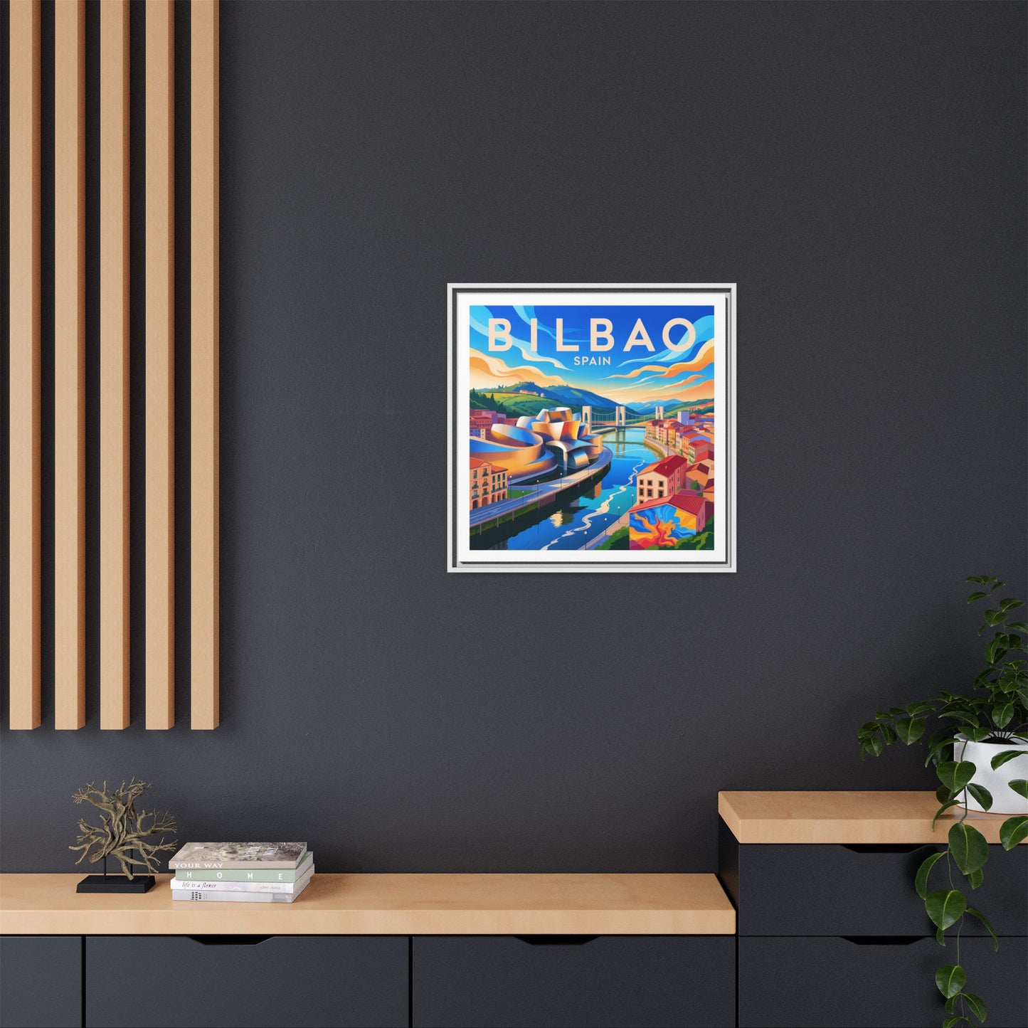 Bilbao Spain travel art Matte Canvas Framed | Bilbao cityscape wall art