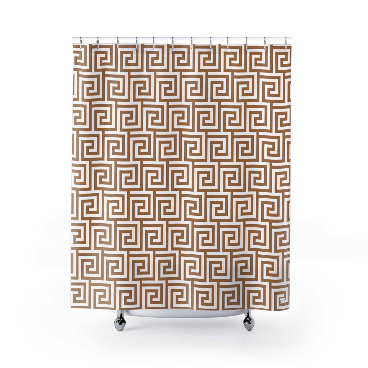 Light Brown and White Greek Key pattern Shower Curtain | Geometric Bathroom Decor Glam Bathroom Accessory