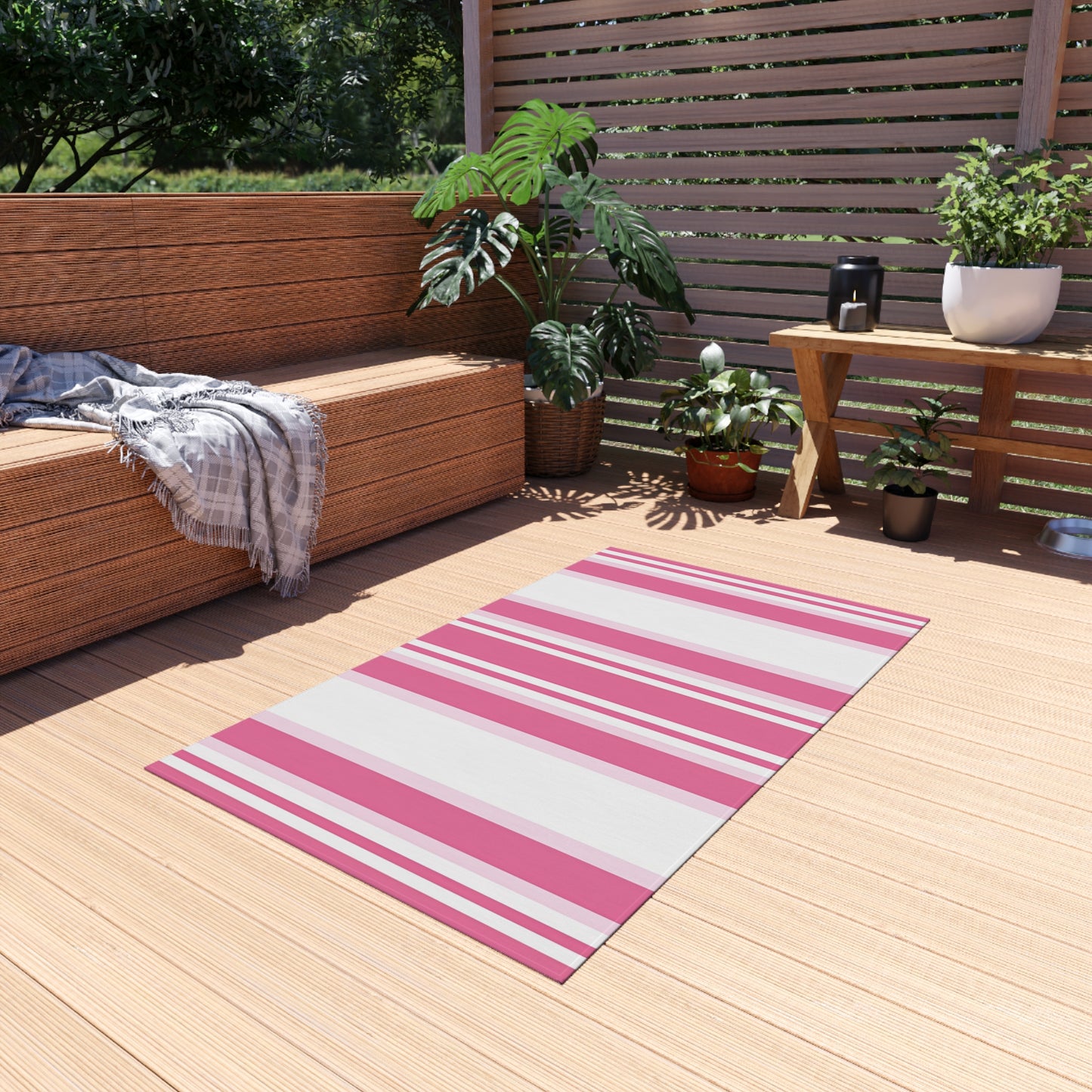 Pink Striped Pattern Outdoor/Indoor Rug | Patio Mat, Weather-Resistant