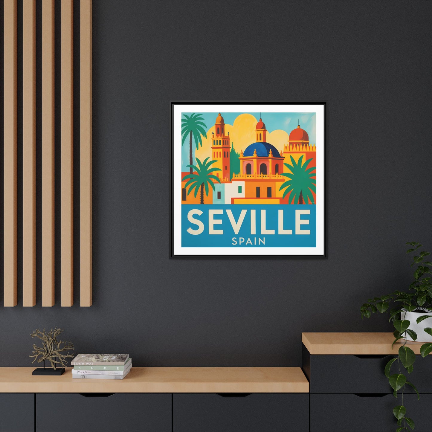 Seville Spain Vintage Travel Look Matte Canvas Wall Art Framed