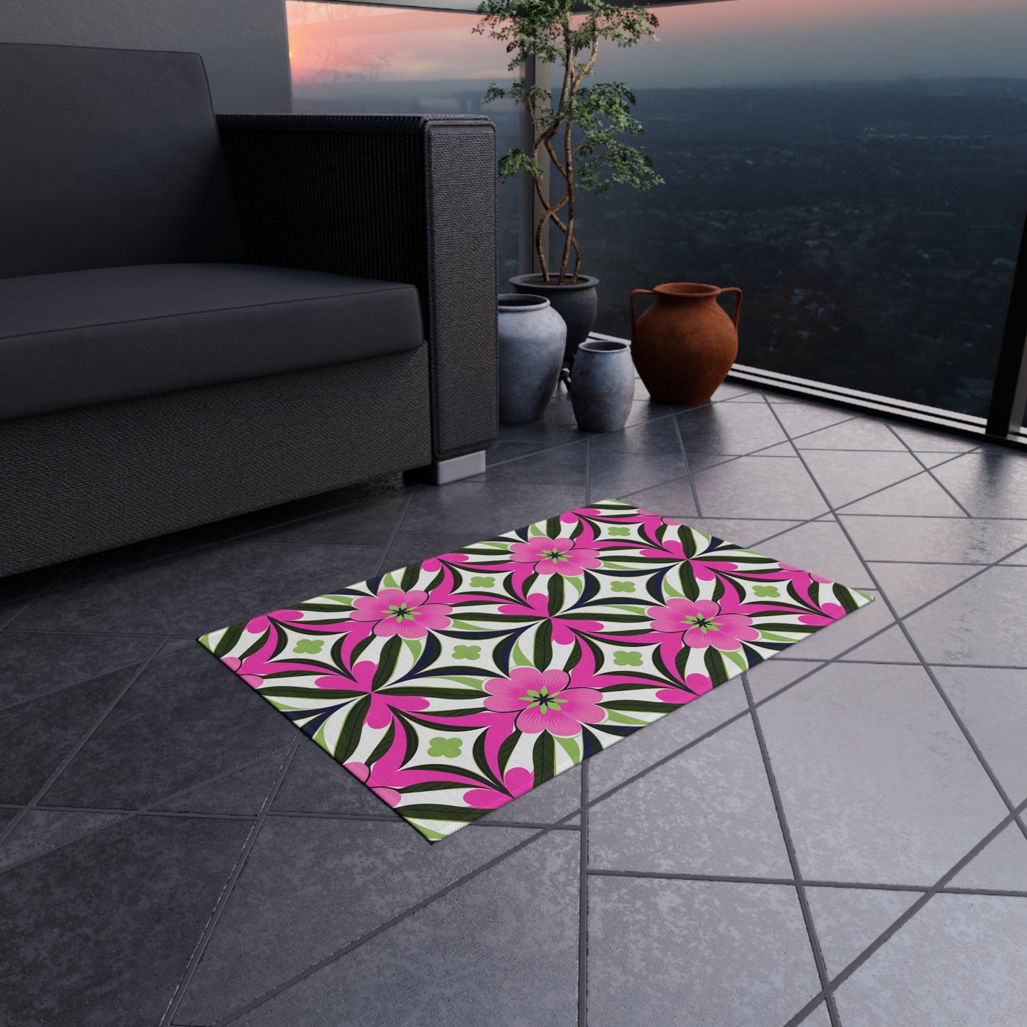Vibrant Floral Outdoor Rug, Garden Mat, Patio Decor, Porch Rug, Boho Style, Summer Decoration, Outdoor Living