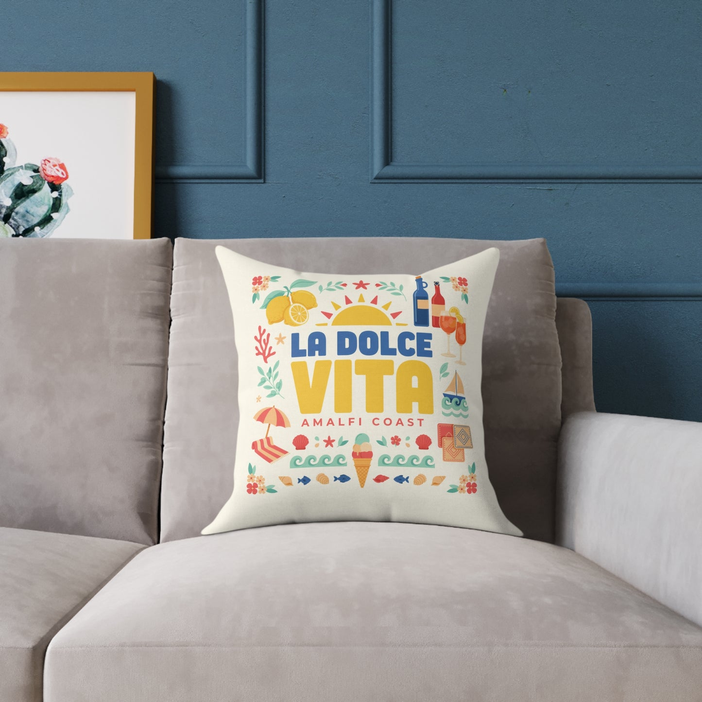 La Dolce Vita Amalfi Coast Pillow | Off-White Square Canvas Throw Pillow