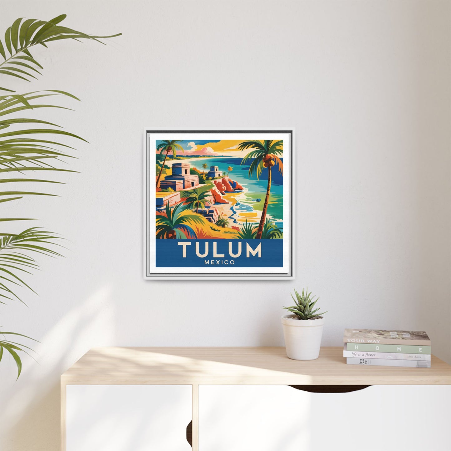 Tulum Mexico Vintage Look Framed Travel Canvas Wall Art