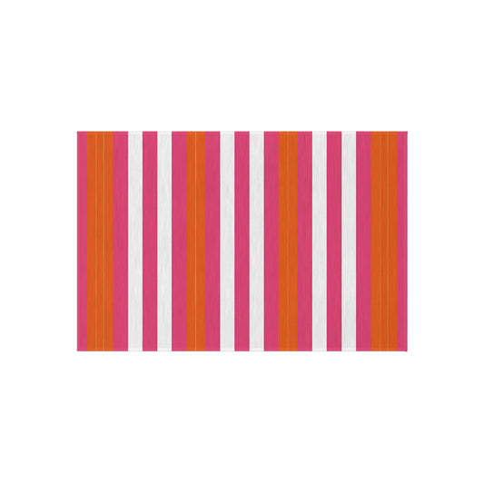 Bright Pink Orange Stripe Outdoor/Indoor Rug | Patio Mat, Weatherproof