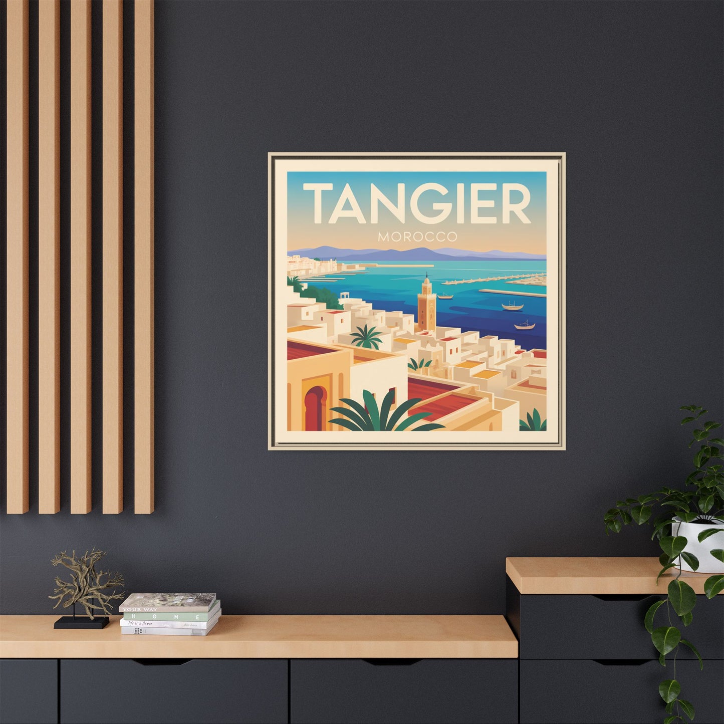 Tangier Morocco Travel Framed Wall Art Matte Canvas | Vintage Style Coastal Wall Art