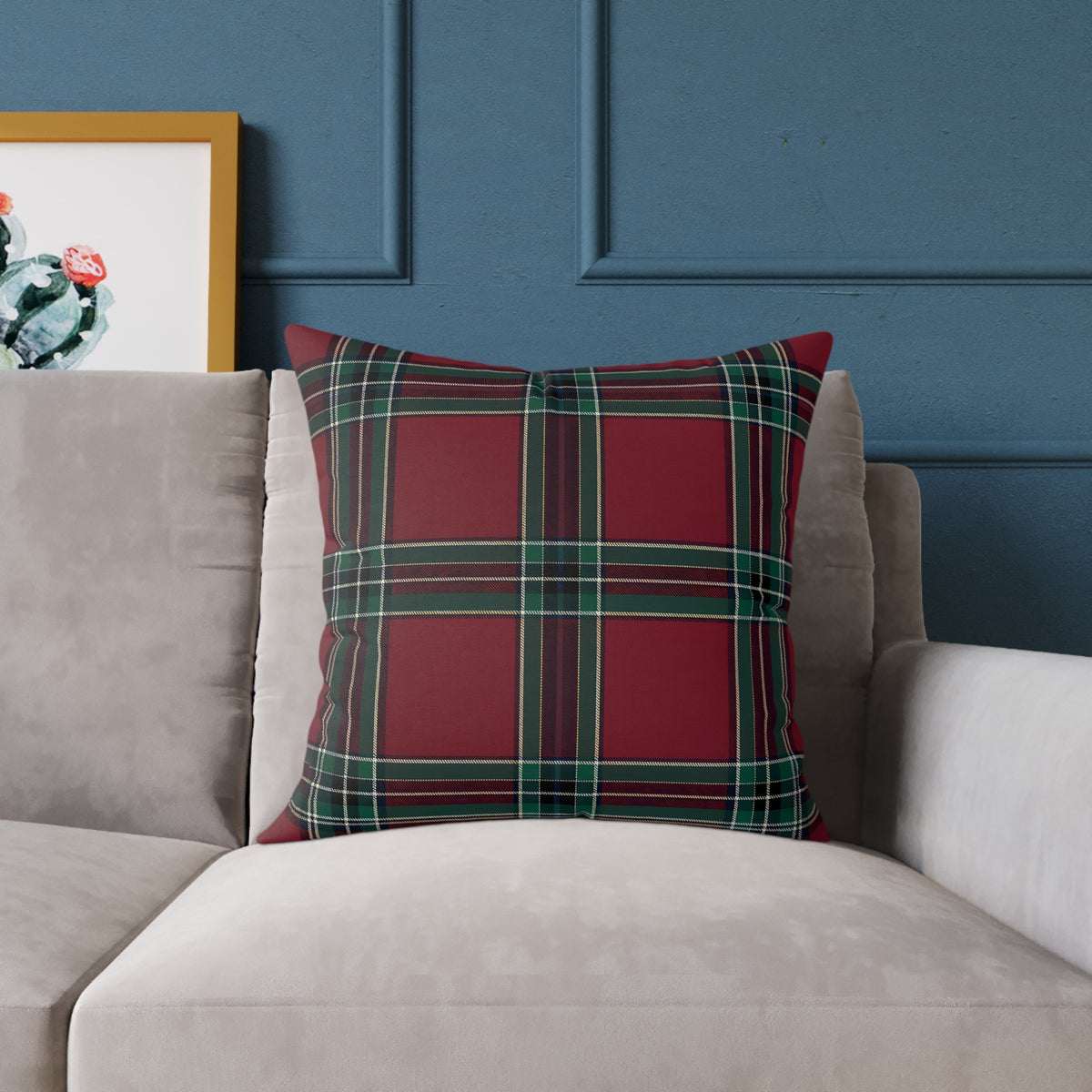 Red Green Purple White Beige Tartan Plaid Square Pillow | Holiday Cabin Decor