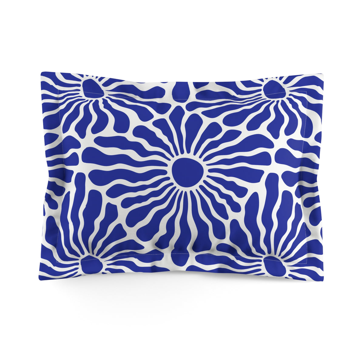 Blue Floral Burst Pillow Sham | Abstract Sunflower Pattern