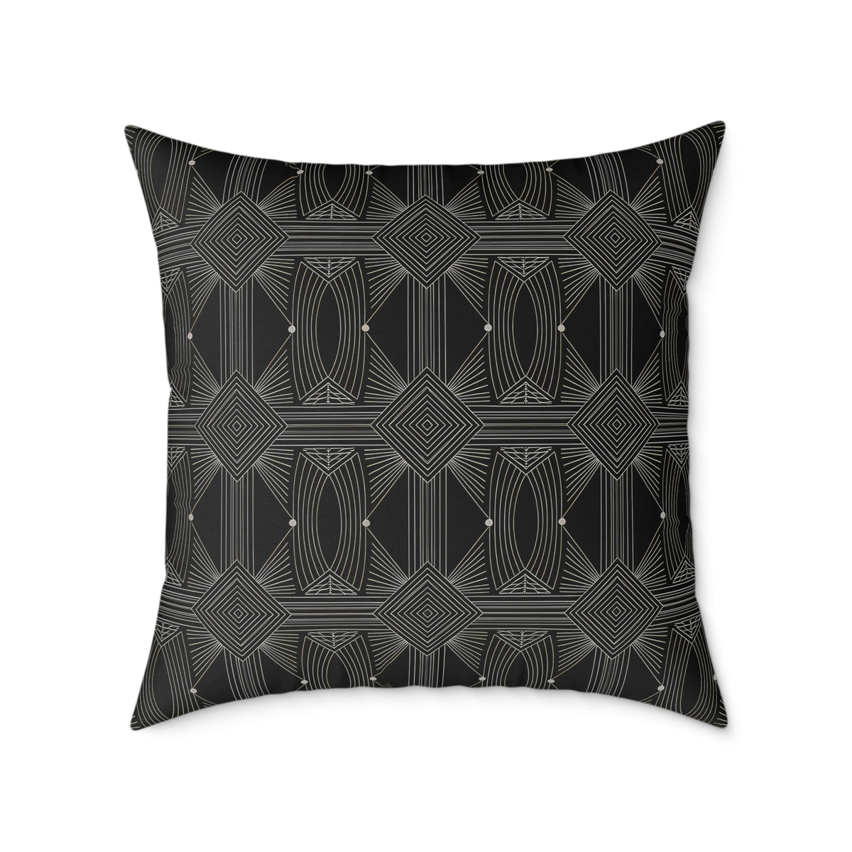 Geometric Black Tile Pattern Square Poly Canvas Pillow | Modern Decorative Throw