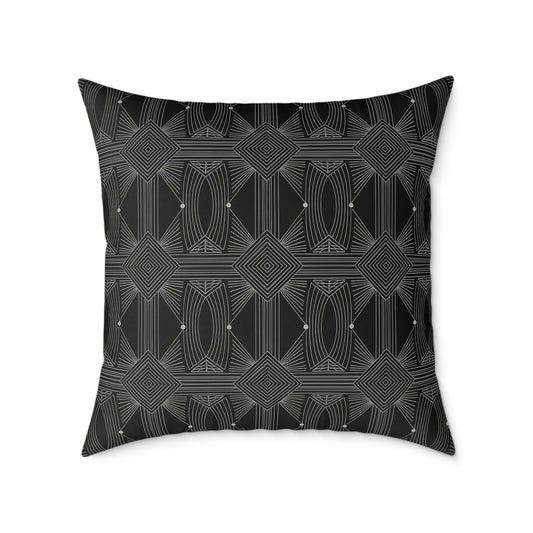 Geometric Black Tile Pattern Square Poly Canvas Pillow | Modern Decorative Throw