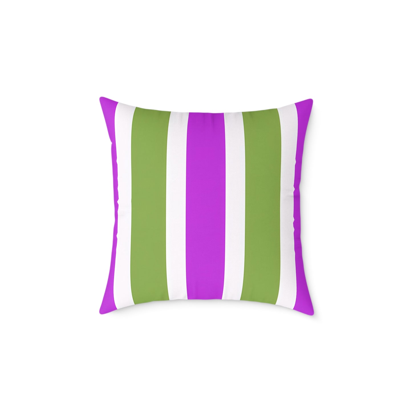 Magenta White and Green Vertical Stripe Pillow | Square Poly Canvas Pillow