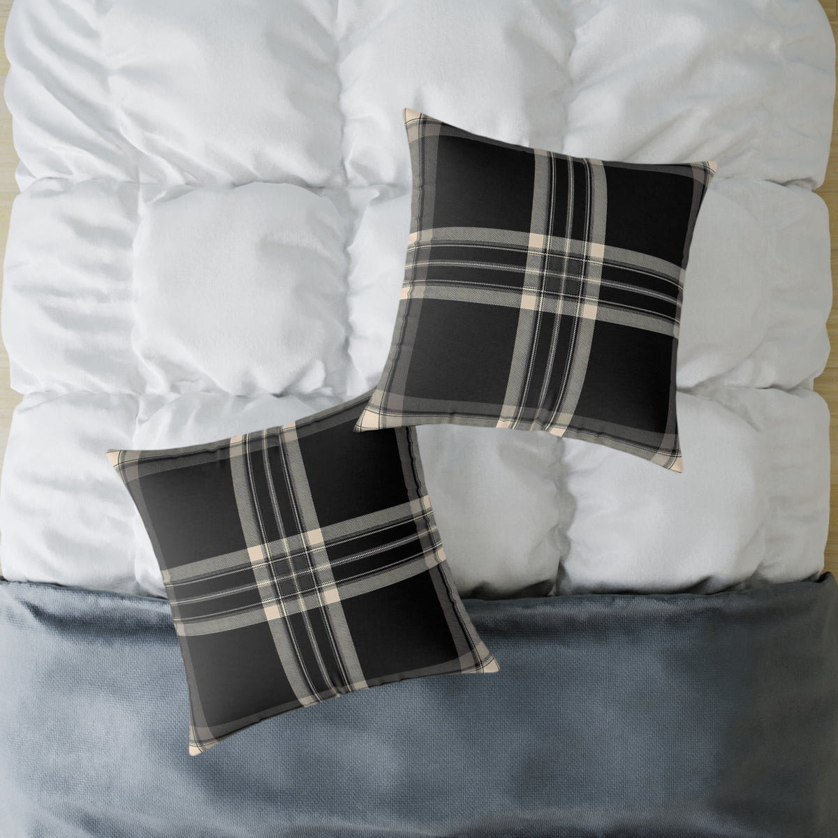 Black Gray Beige Plaid Square Poly Canvas Pillow | Buffalo Check Throw Pillow