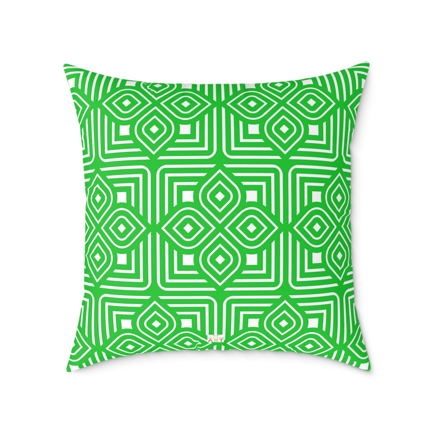 Geometric Diamond Tile Square Pillow | Green White Pattern Throw Pillow