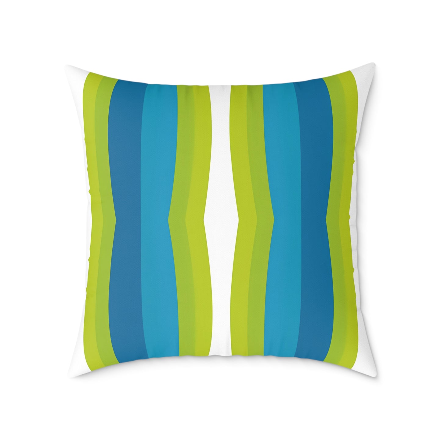Blue Green Striped Wave Square Poly Canvas Pillow | Modern Geometric Throw Pillow