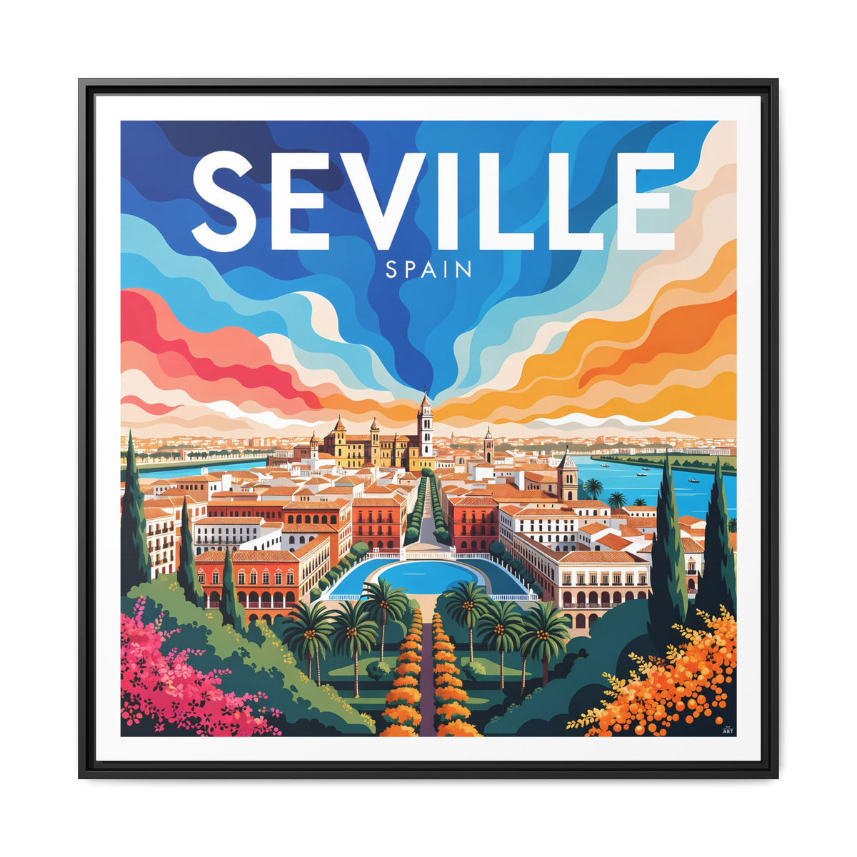 Seville Spain Vintage Travel Framed Canvas Wall Art