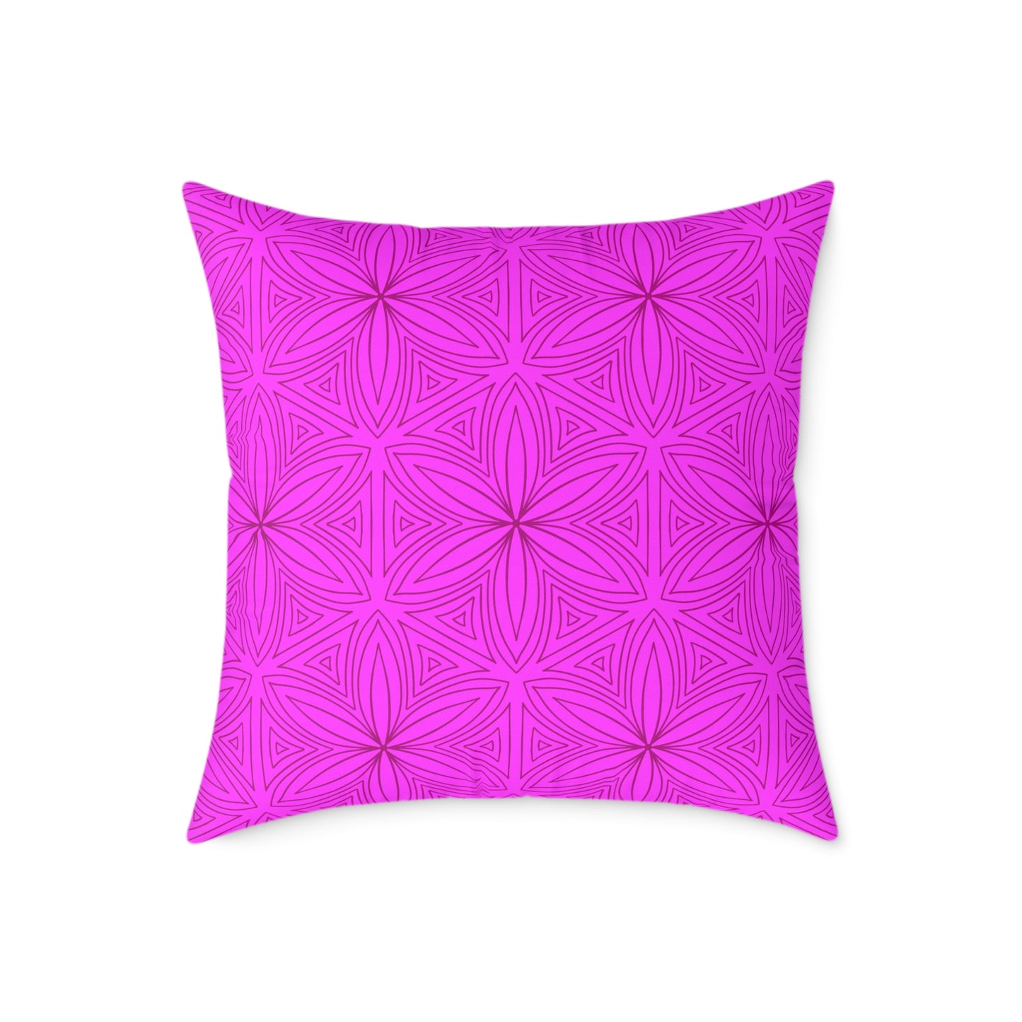 Geometric Fuchsia Pink Floral Pattern Pillow | Square Poly Canvas Pillow
