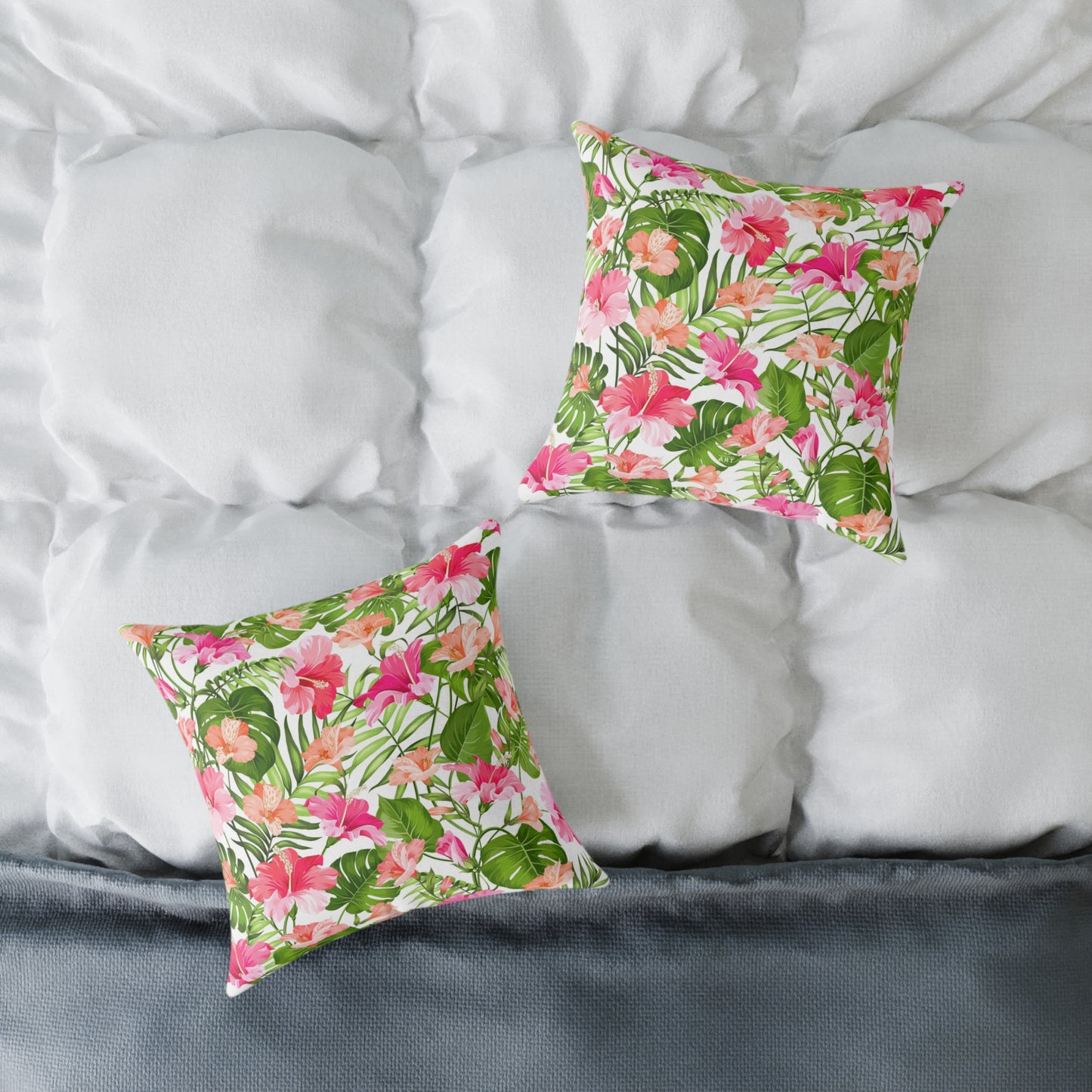 Pink Tropical Hibiscus Floral Square Pillow | Botanical Throw Cushion