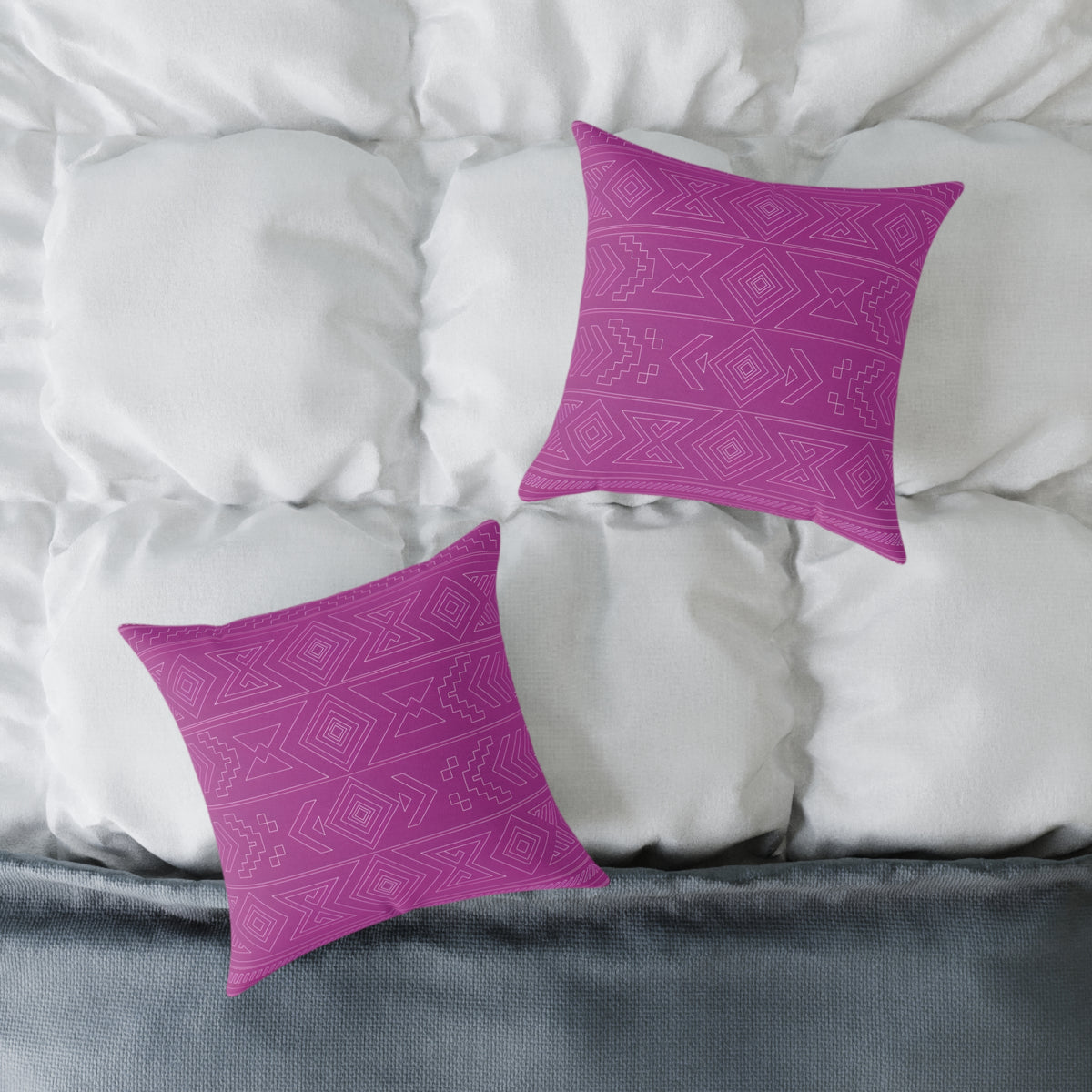 Geometric Aztec Pattern Square Poly Canvas Pillow | Magenta Tribal Throw Pillow