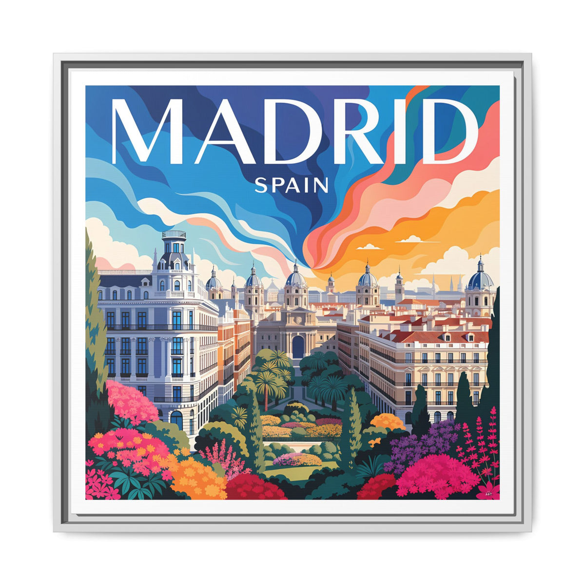 Madrid Spain Travel Art Matte Canvas Framed | Cityscape Wall Art