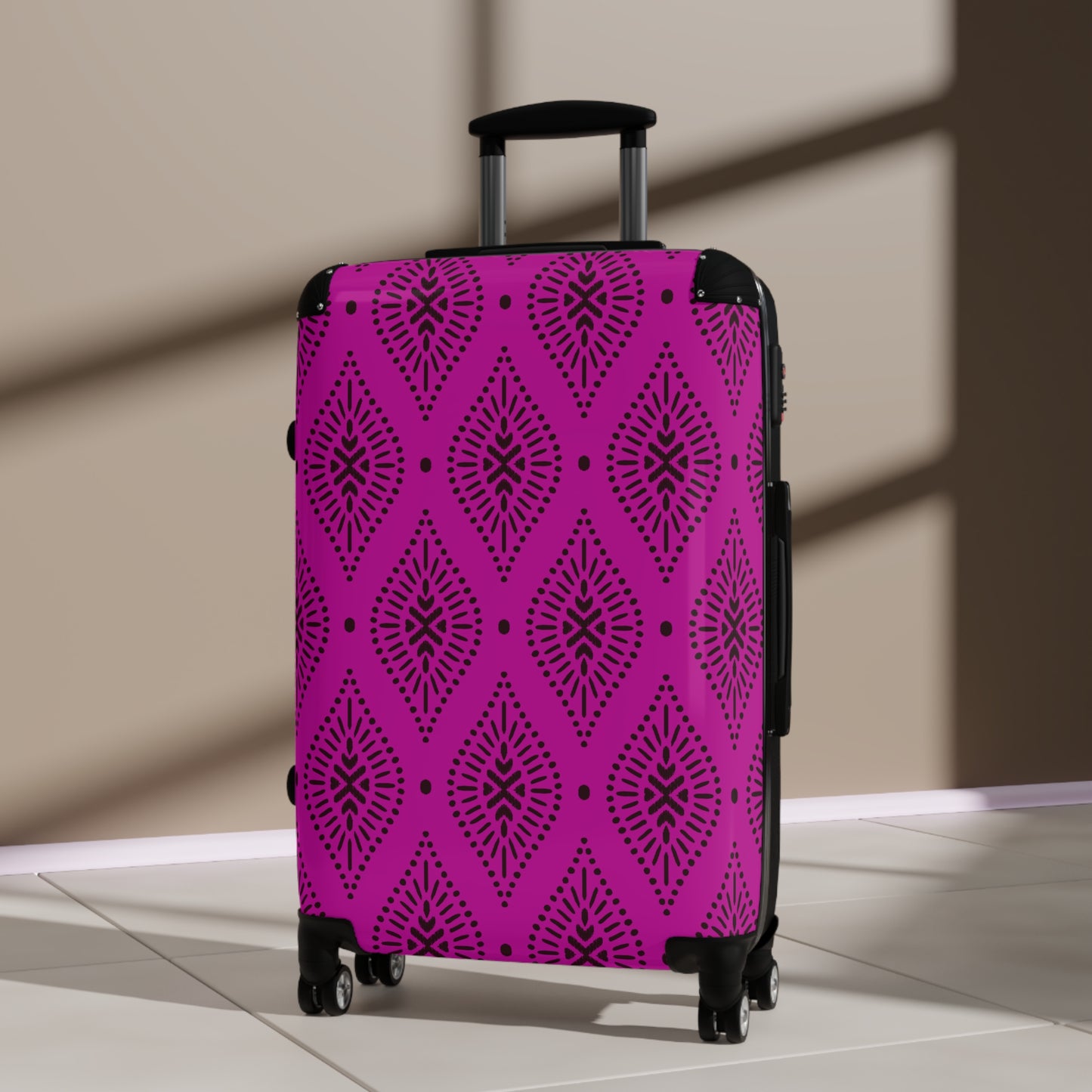 Deep Fuchsia and Black Paisley Pattern Suitcase | Boho Luggage Style