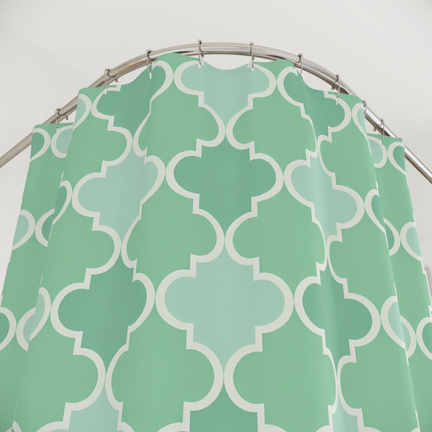 Stylish Geometric Shower Curtain, Modern Bathroom Decor, Mint Green Shower Curtain, Home Essentials, Chic Bathroom, Moroccan Quatrefoil - LOLA VEGAS ART