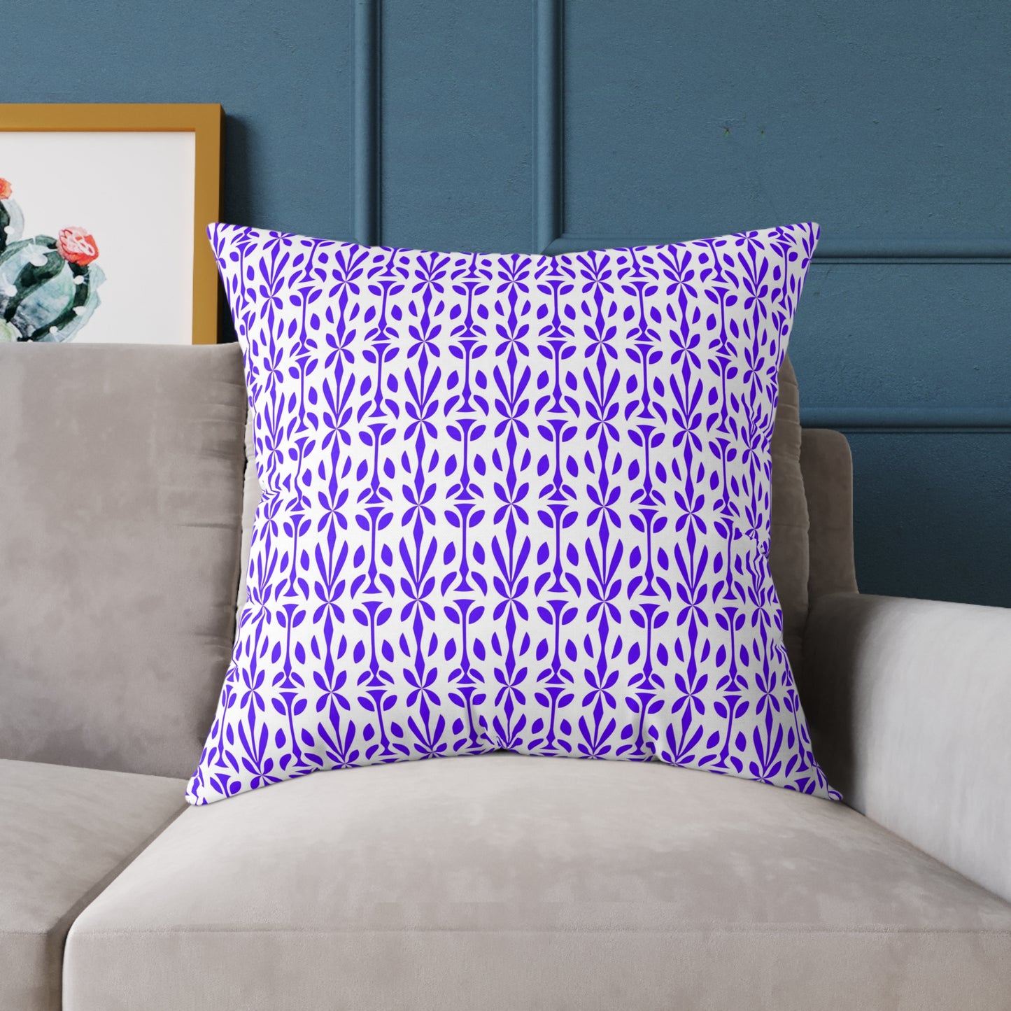 Purple Floral Tile Pattern Pillow | Geometric Boho Throw Pillow, Gift for Her, Decorative Throw Cushion, Boho Decor, Living Room Accent