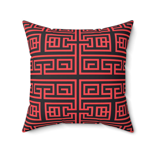 Red and Black Geometric Pattern Square Pillow | Modern Home Decor, Throw Pillow, Cozy Accent, Gift Idea, Boho Style