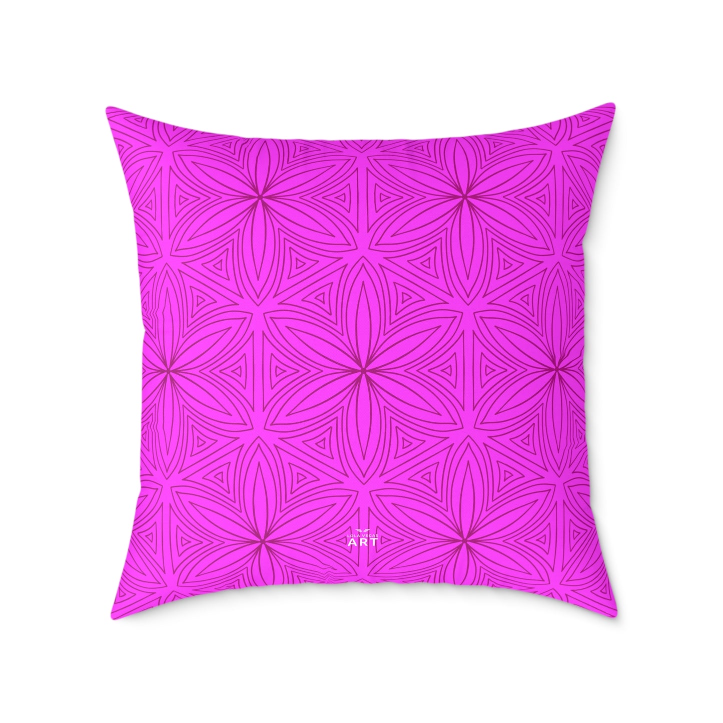 Geometric Fuchsia Pink Floral Pattern Pillow | Square Poly Canvas Pillow