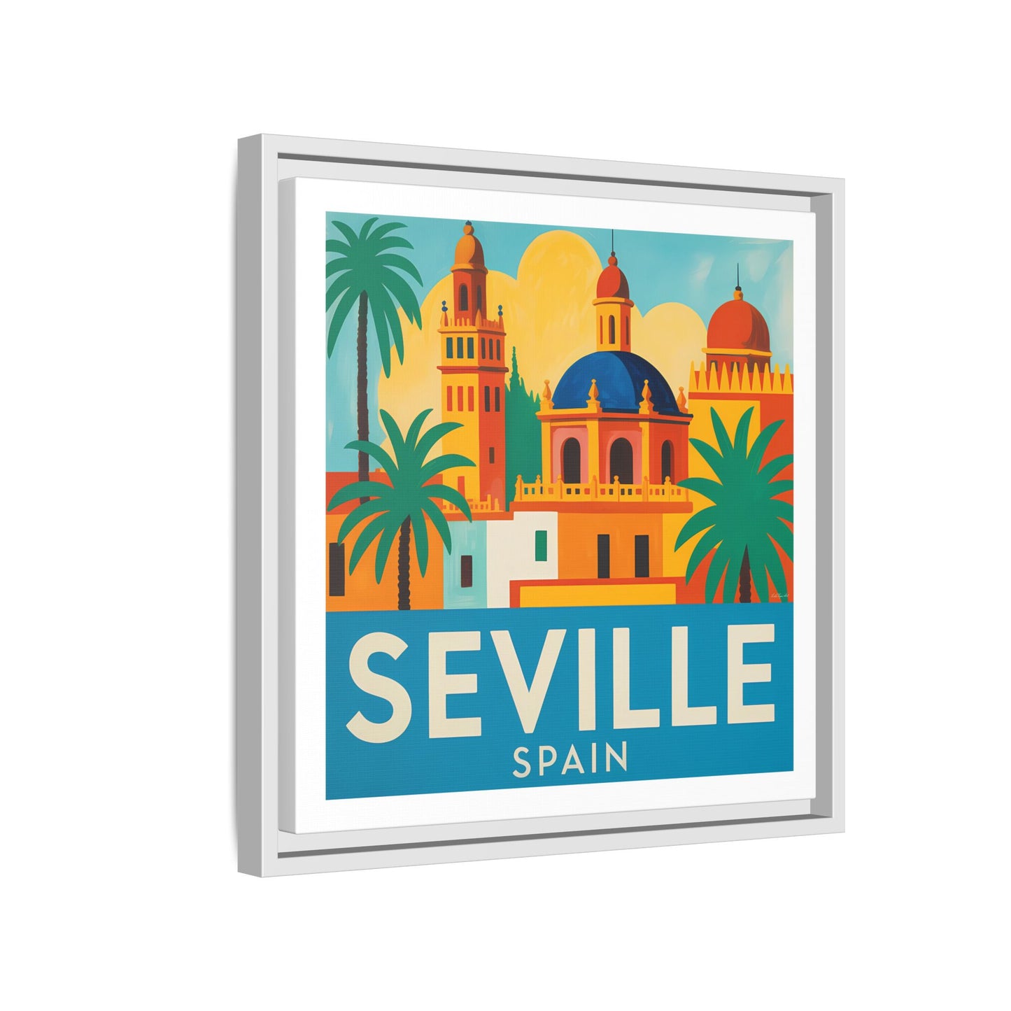 Seville Spain Vintage Travel Look Matte Canvas Wall Art Framed