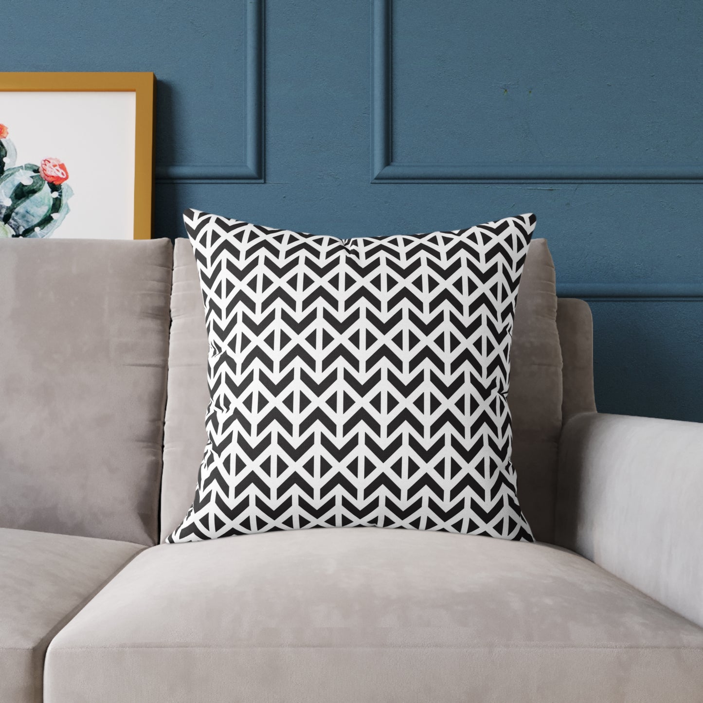 Geometric Chevron Pattern Square Pillow | Black White Modern Throw Pillow