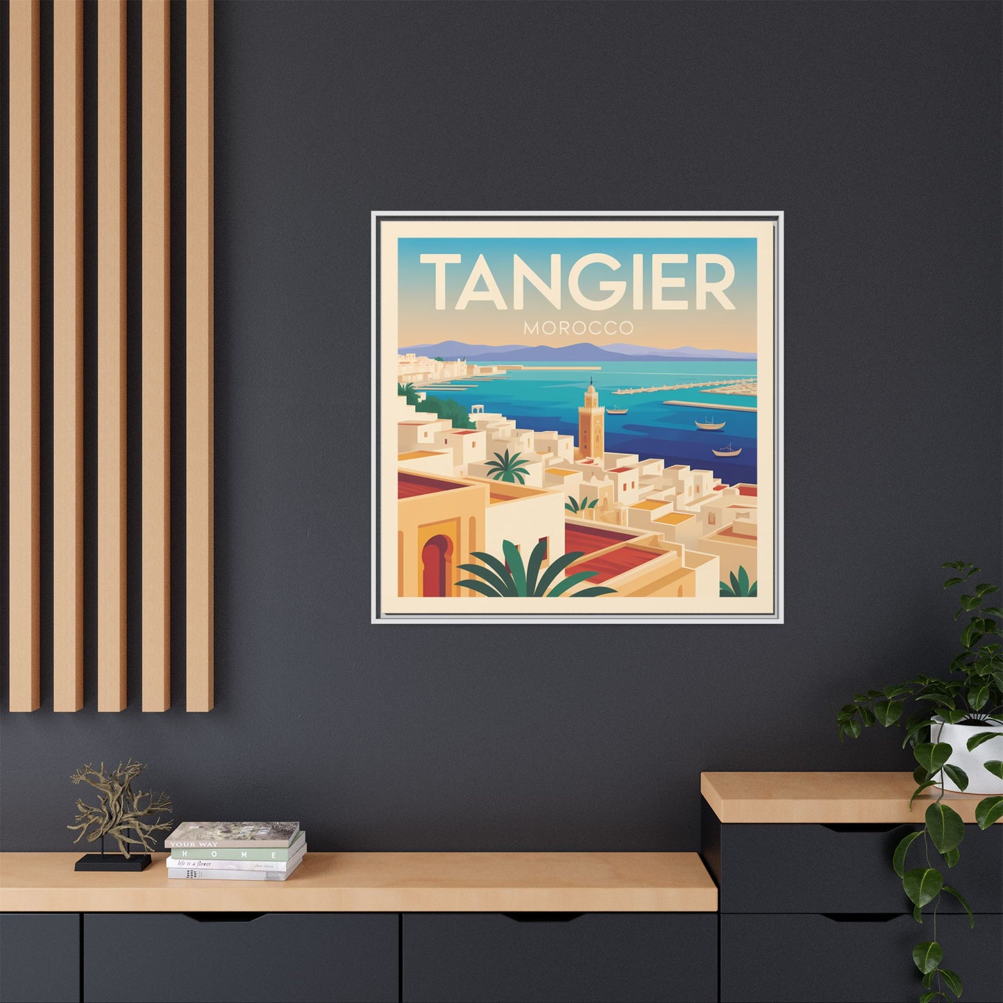 Tangier Morocco Travel Framed Wall Art Matte Canvas | Vintage Style Coastal Wall Art