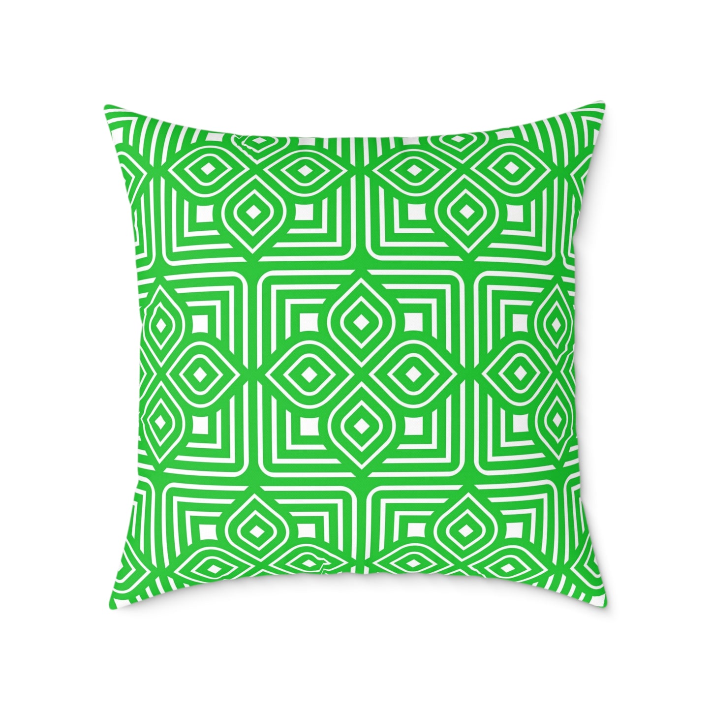 Geometric Diamond Tile Square Pillow | Green White Pattern Throw Pillow