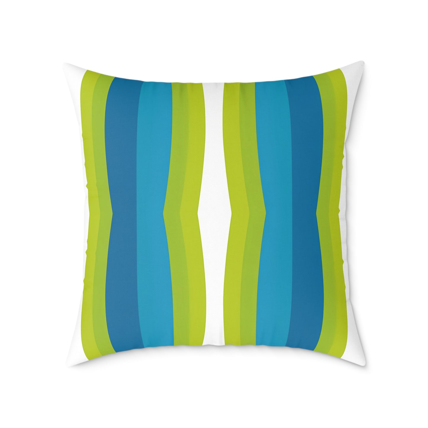 Blue Green Striped Wave Square Poly Canvas Pillow | Modern Geometric Throw Pillow