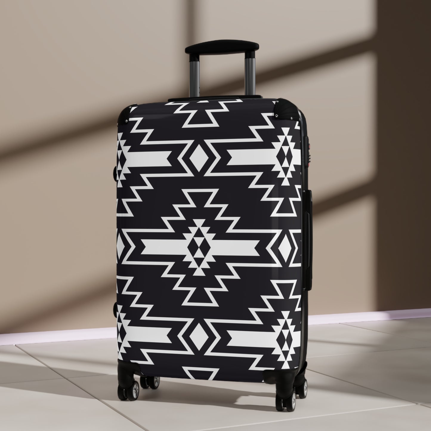 Stylish Suitcase with Tribal Black and White Design, Travel Luggage, Custom Carry-On, Unique Gift for Adventurers, Vacation Essentials,