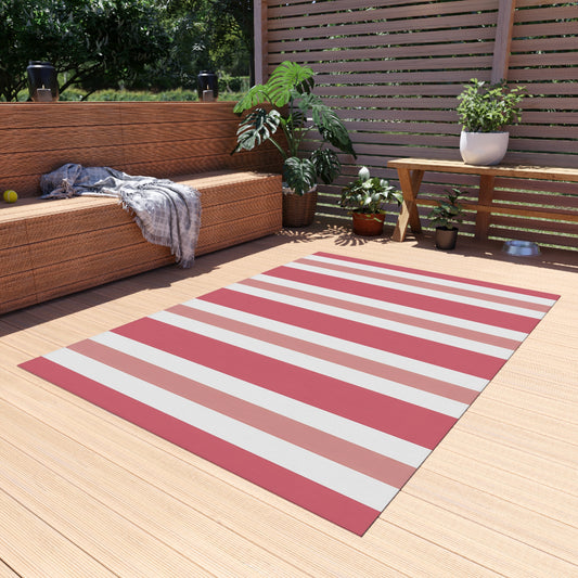 Light Pink Medium Pink White Striped Outdoor/Indoor Rug | Patio Mat