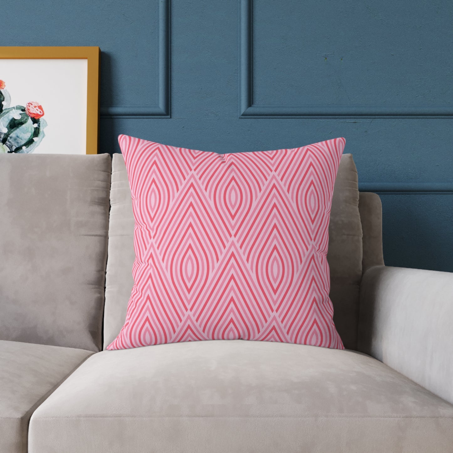Pink Geometric Ikat Pattern Square Pillow | Decorative Throw Pillow