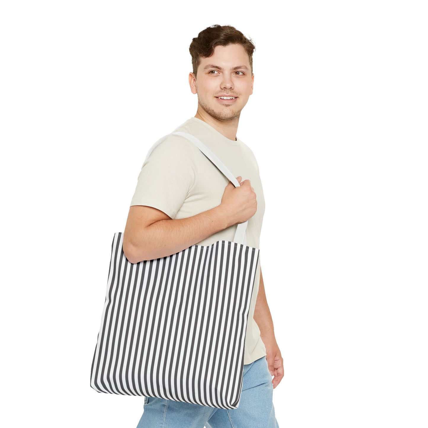 Stylish Gray Stripe Tote Bag, Casual Shopping Bag, Eco-Friendly Canvas Tote, Beach Bag, Reusable Grocery Sack, Casual Tote Bag