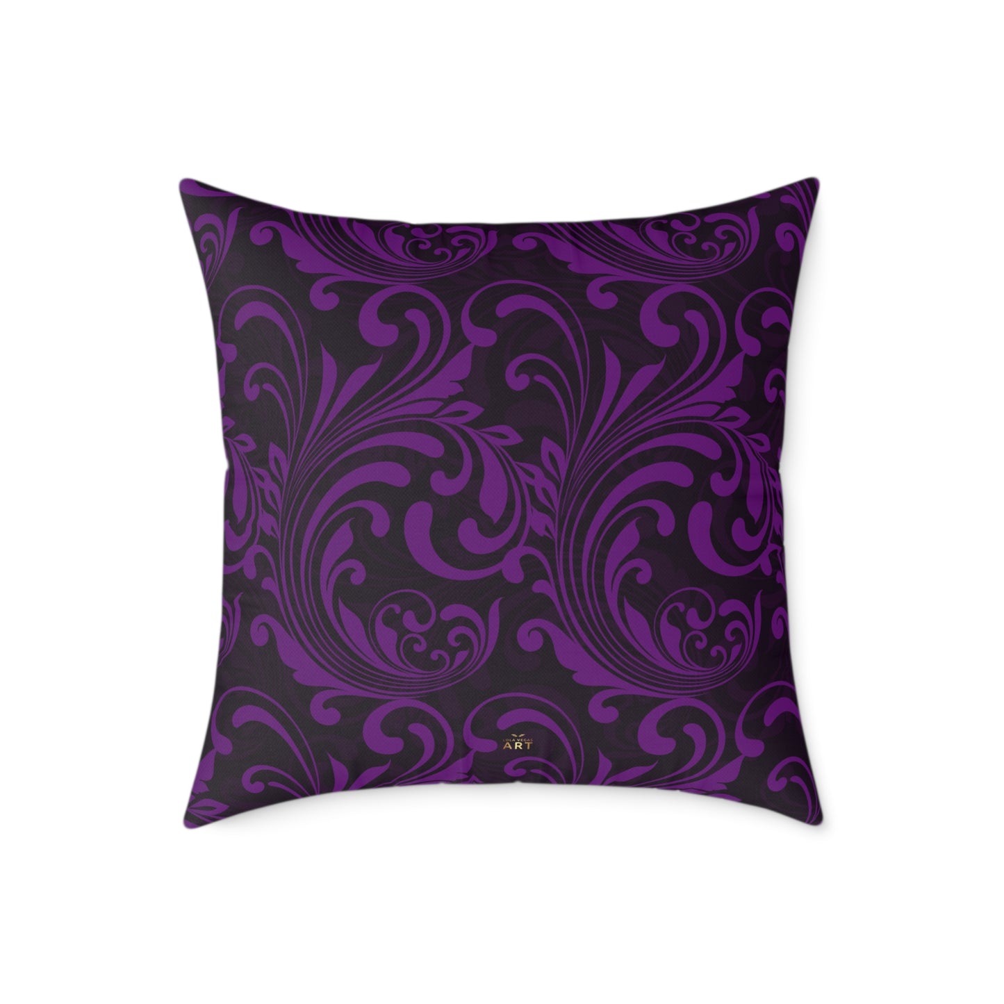 Purple Black Baroque Scroll Pillow | Square Throw Pillow, Dark Floral Damask