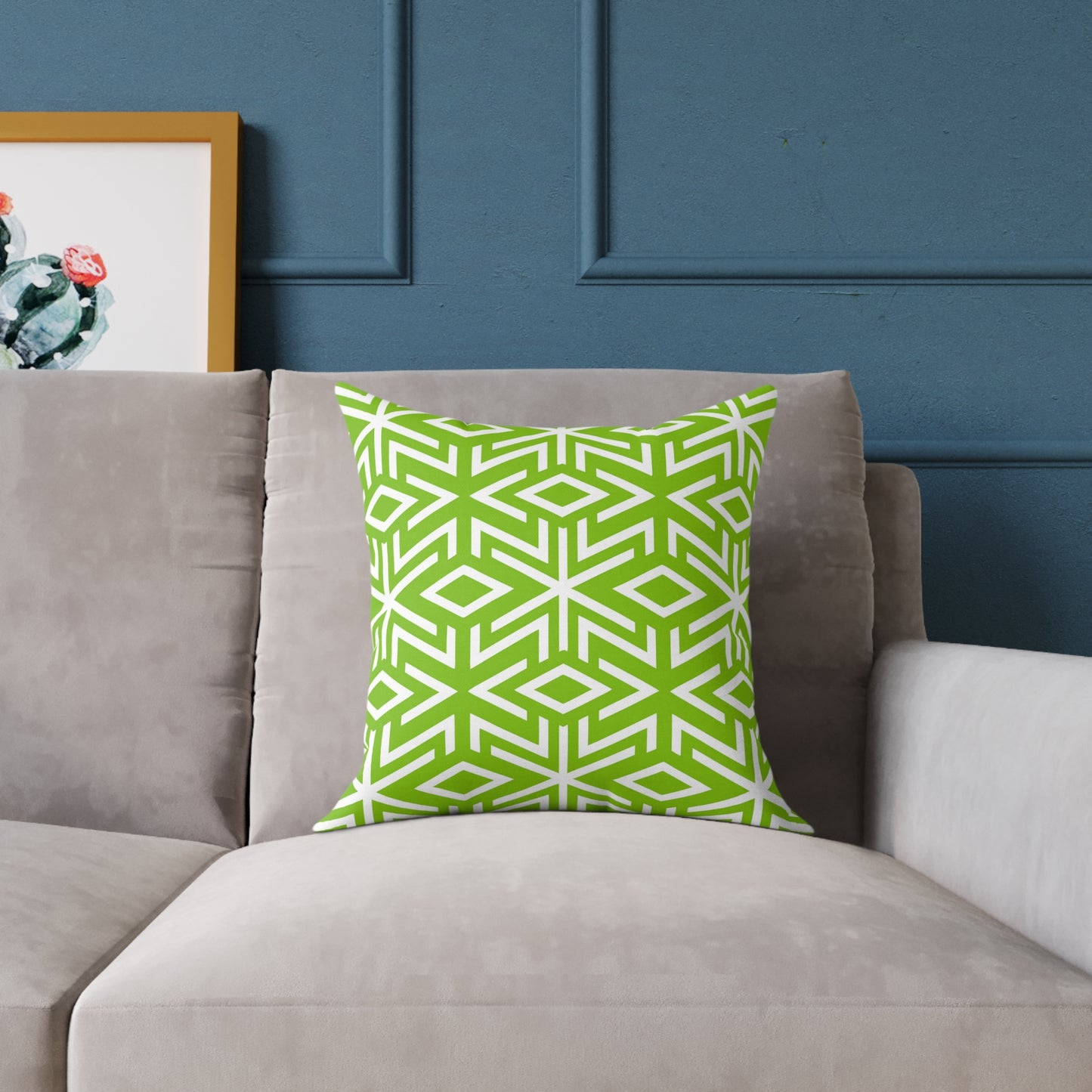 Green White Geometric Diamond Pattern Pillow | Square Throw Pillow,  Modern Home Decor, Couch Cushion, Gift for Homewarming, Stylish Accent Pillow