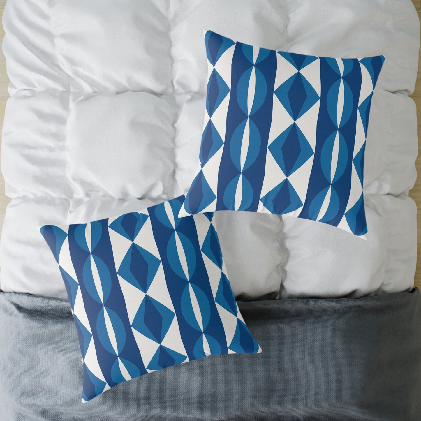 Blue White Geometric Pattern Pillow | Mid Century Modern Diamond Stripe
