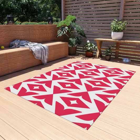 Rosey-Red Geometric Diamond Pattern Outdoor/Indoor Rug | Modern Patio Mat